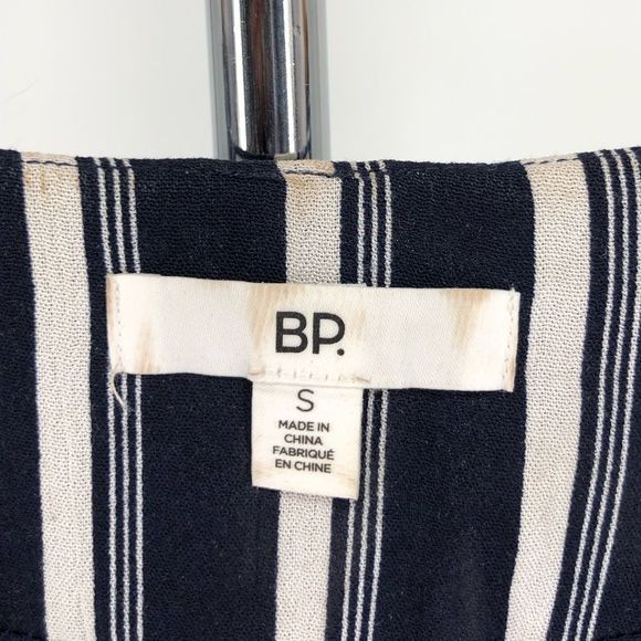 BP Navy White Striped Button Front Gathered Sleeve Mini Dress size Small - Picture 9 of 11